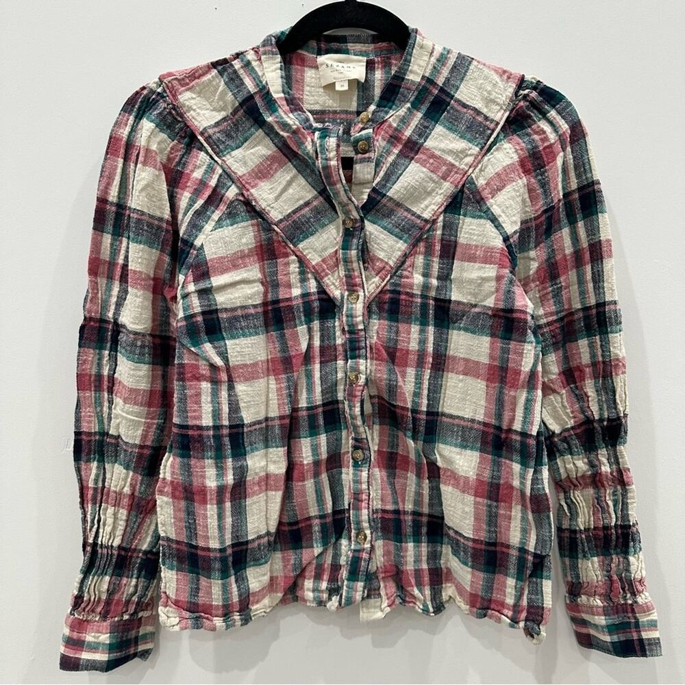 Sezane Doria San Francisco Checks Plaid Button Long Sleeve Shirt Blouse. - Picture 5 of 12